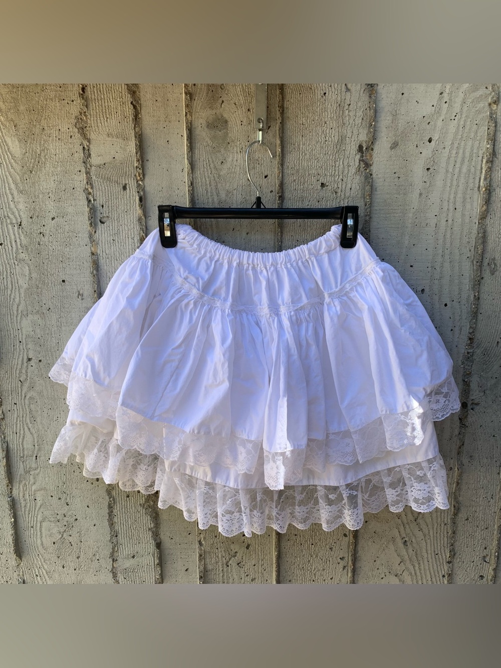 Women's Tiered Ruffle Lace Mini Skirt Elastic Waist Whimsical Coquette Lolita M